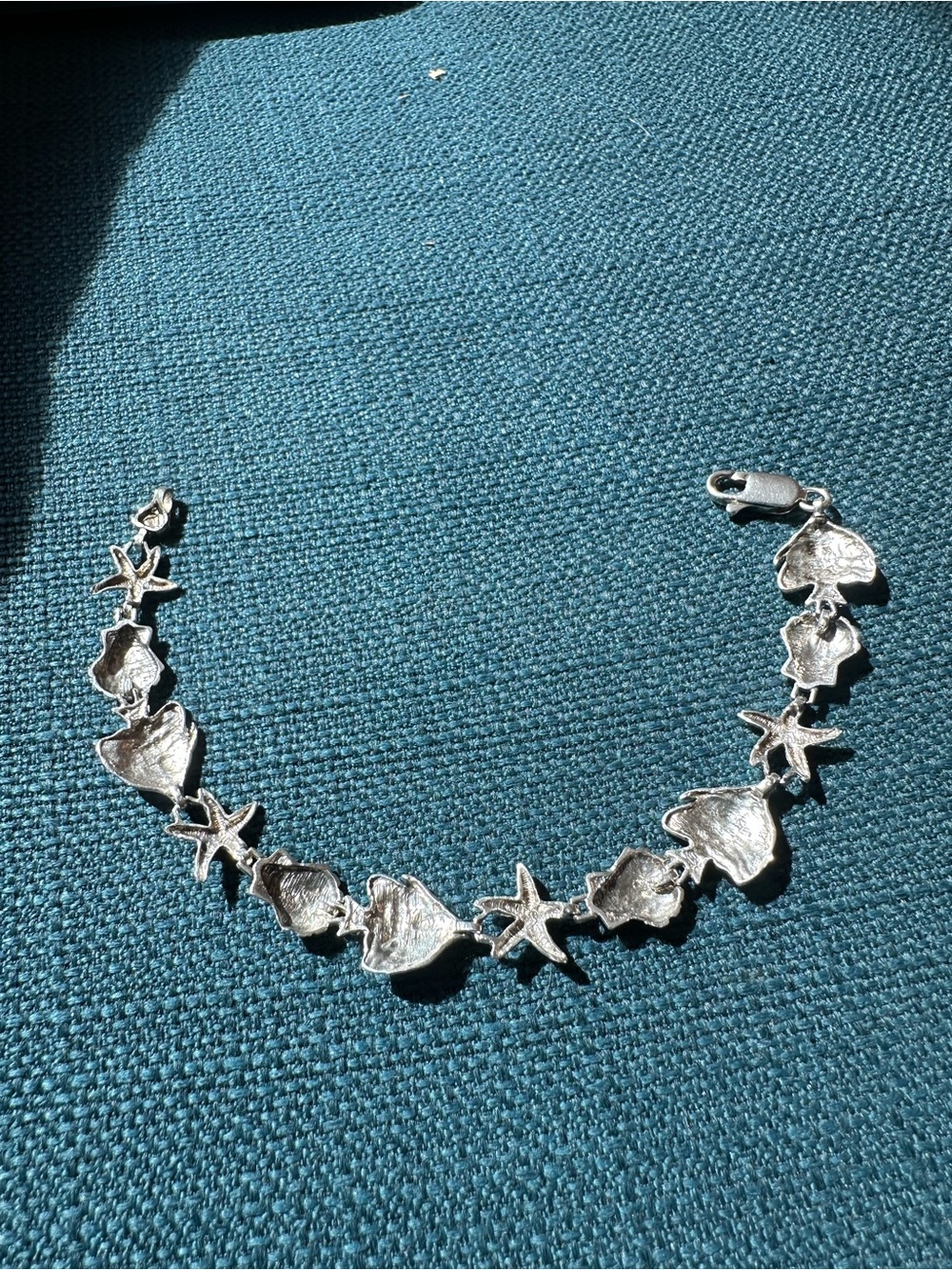 Vintage 925 Sterling Silver Shell & Starfish Bracelet - Women's Beach Jewelry - Picture 4 of 8